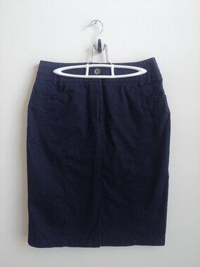 Apanage made in Romania navy dark blue cotton skirt front and back slits size 8